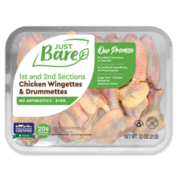 Just Bare All Natural Fresh Chicken Wingettes & Drumettes | Family Pack | No Antibiotics Ever | Bone-In | 2.0 LB