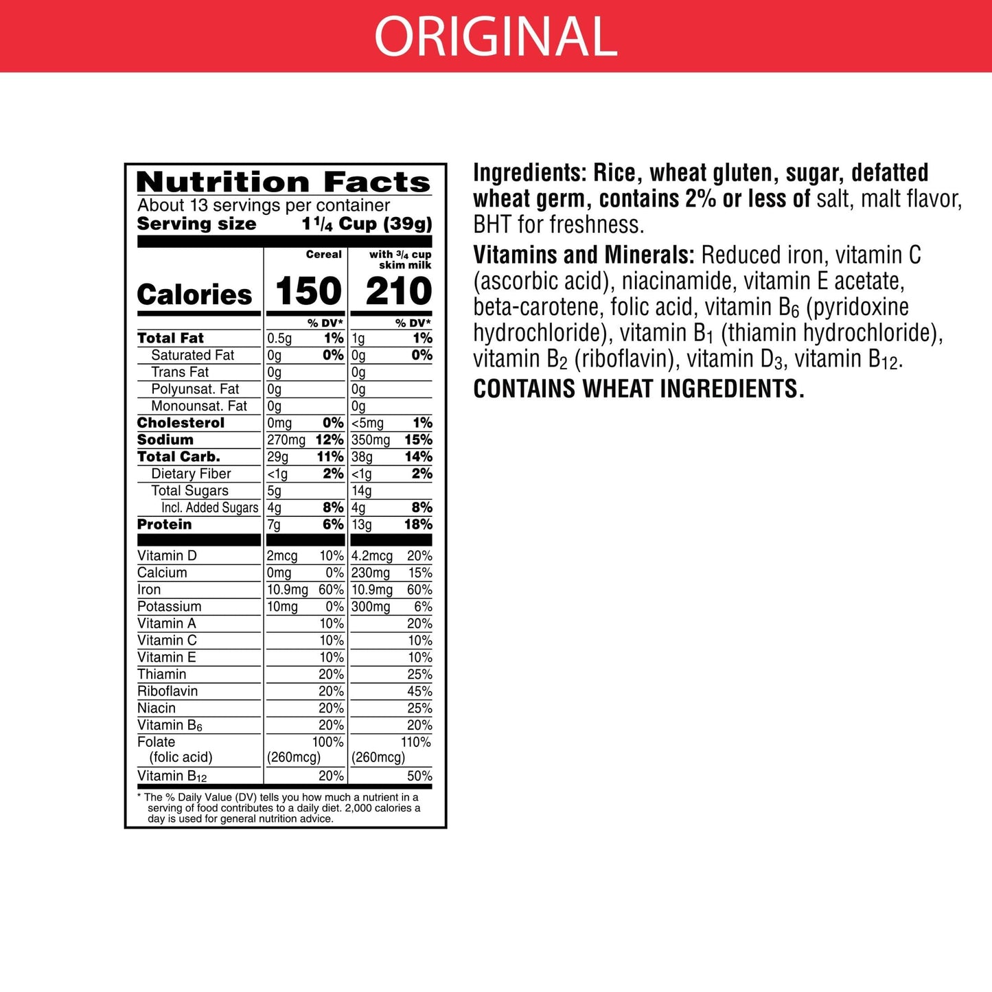 Kellogg's Special K, Breakfast Cereal, Original, Made with Folic Acid, B Vitamins, and Iron, Value Size, 18oz Box(Pack of 6)