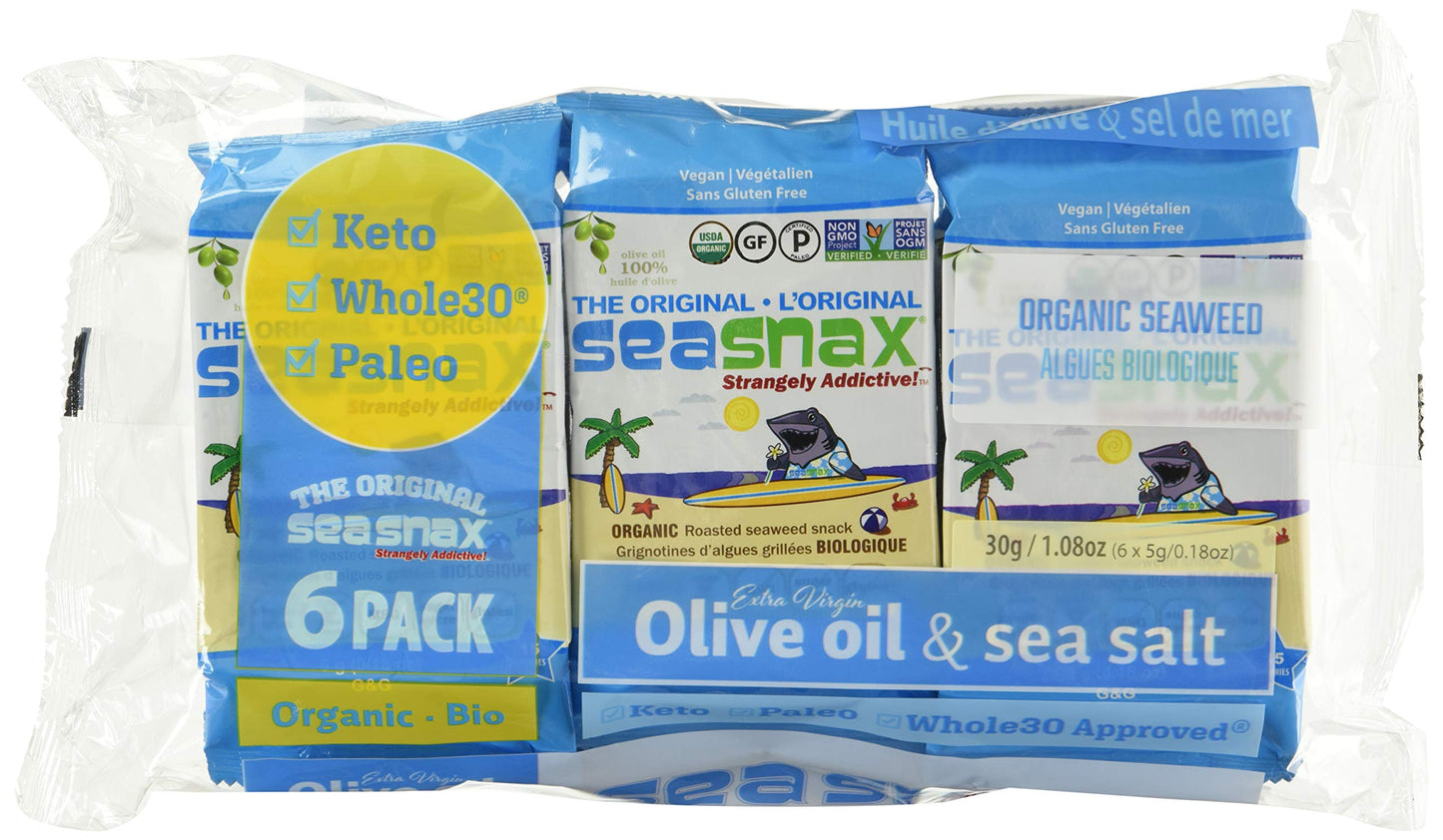 Seasnax Organic Olive Oil Seaweed Snack, 0.18 Oz (Pack Of 6)