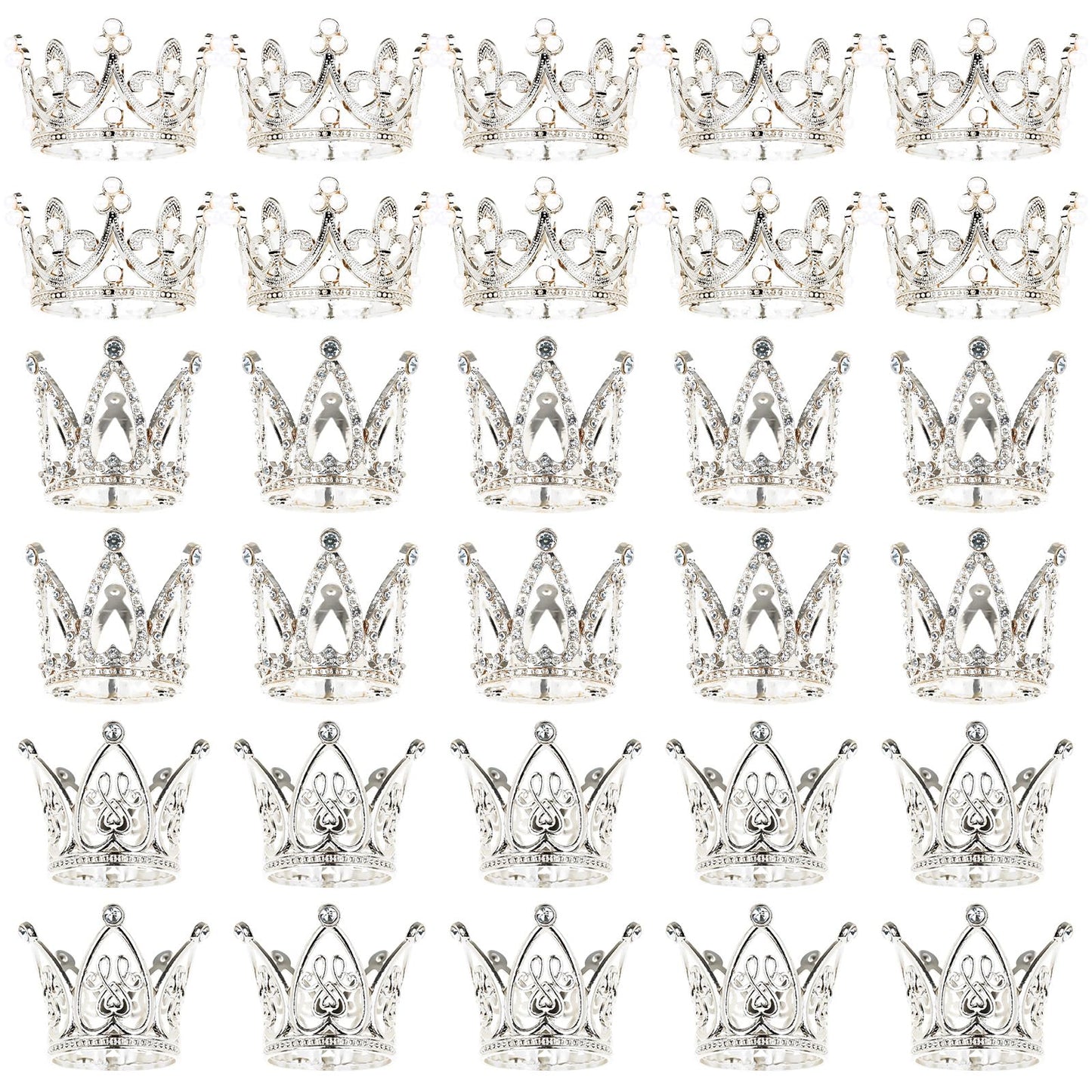 30 Pcs Silver Crown Cake Topper, Crowns For Flower Bouquets Mini Baby Crown Toppers For Flower Arrangements Glittering Cake Deco