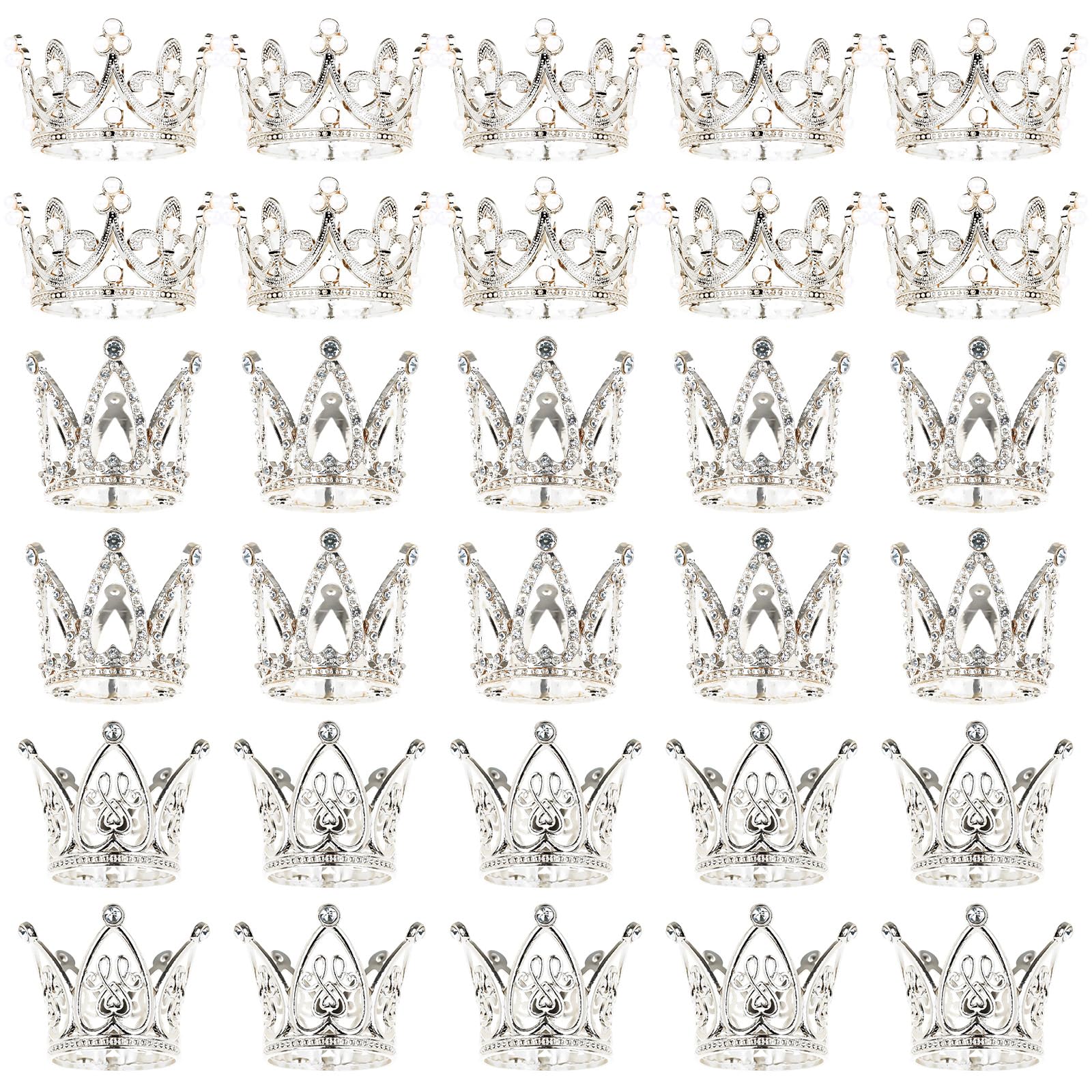 30 Pcs Silver Crown Cake Topper, Crowns For Flower Bouquets Mini Baby Crown Toppers For Flower Arrangements Glittering Cake Deco