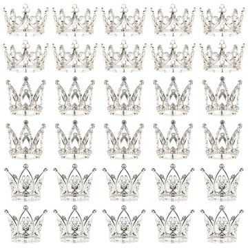 30 Pcs Silver Crown Cake Topper, Crowns For Flower Bouquets Mini Baby Crown Toppers For Flower Arrangements Glittering Cake Deco