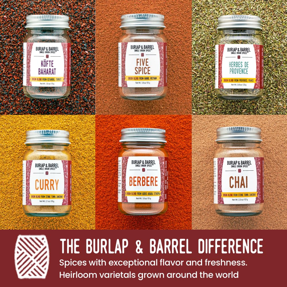 Burlap & Barrel 6-Pack Spice Gift Set - Chai, Five Spice & More - 19.5 cm Full Size Jars