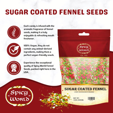 Spicy World Sugar Coated Fennel Seeds | Sweet Saunf Candy For Mouth Freshening - 14 Oz (400G) Pack | Premium Quality Fennel Mouth Freshener | Indian After Meal Digestive Treat
