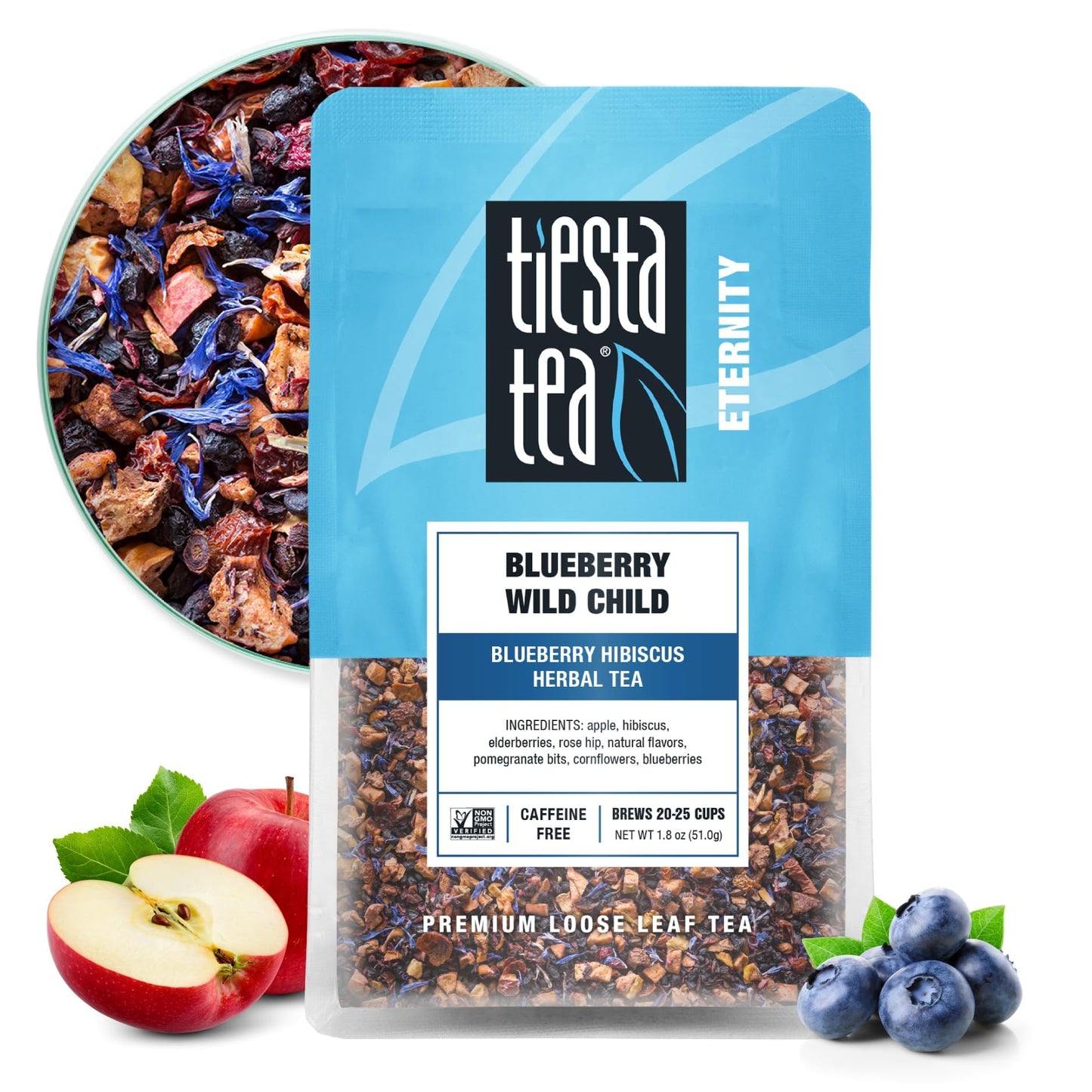 Tiesta Tea Blueberry Wild Child, Loose Leaf, Blueberry Hibiscus Herbal Tea, enhanced Non-Caffeinated Fruit Blend, Make Hot or Iced & Brews Up to 25 Cups, 1.8 Ounce Resealable Pouch