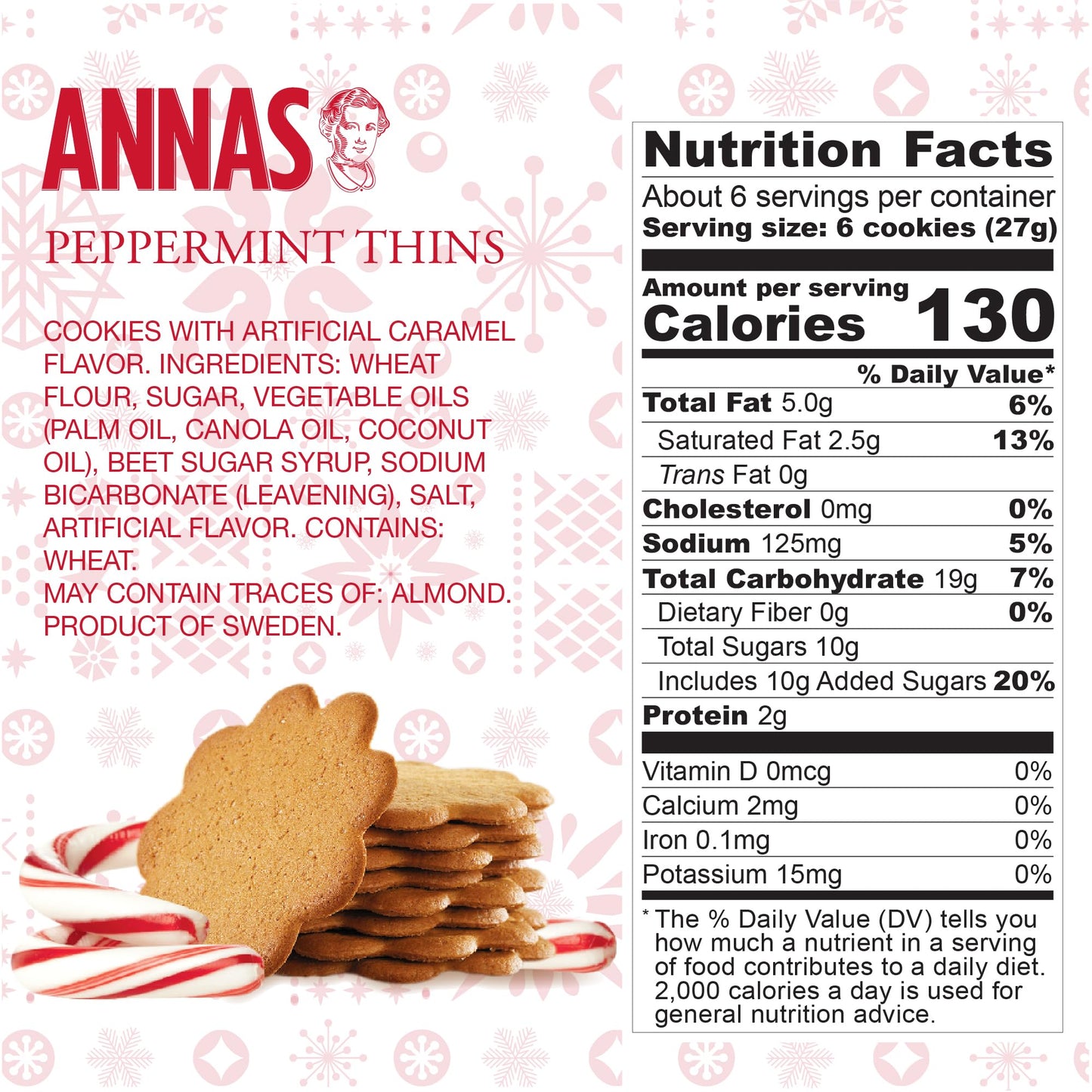 Annas Thins - Peppermint Pepparkakor - 5.25 Ounce (Pack of 1) non GMO + Vegan