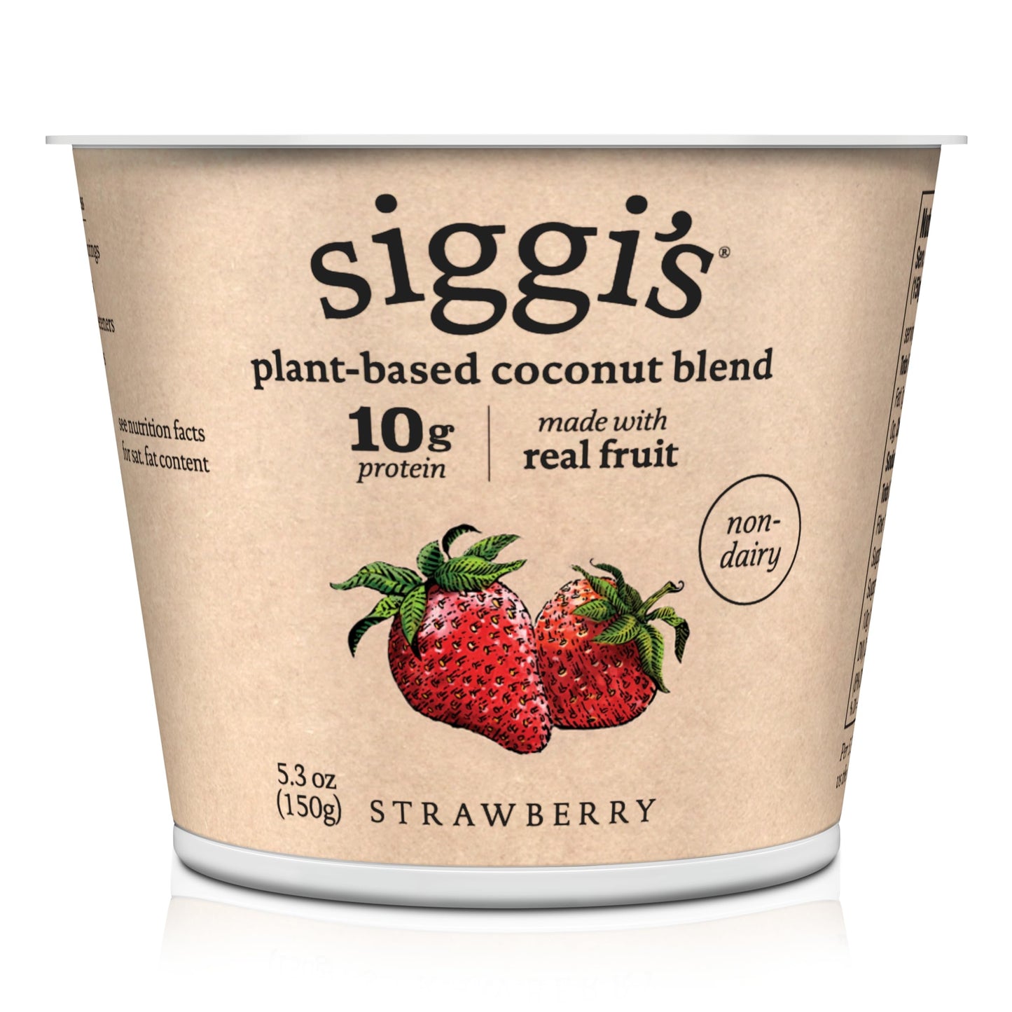 siggis Plant-Based Coconut Blend, Strawberry, 5.3 oz. Cup - Single Serving Dairy Free Snack, More Protein Than Sugar