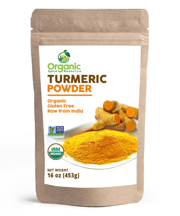 Organic Spice Resource Organic Turmeric Powder w/Curcumin, 16 Ounce, USDA Organic, Non-GMO, Lab Tested for Purity