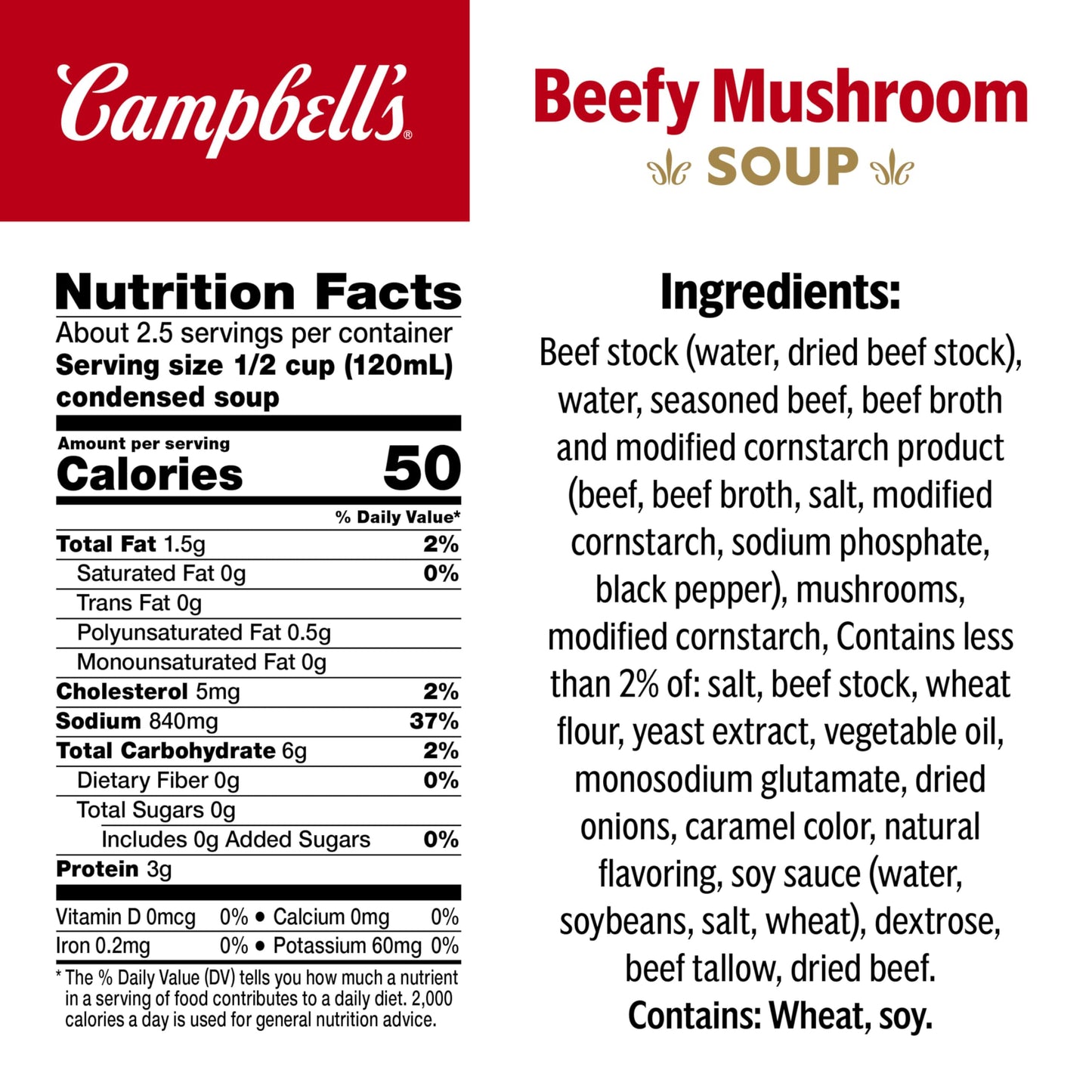 Campbell'S Condensed Beefy Mushroom Soup, 10.5 Ounce Can