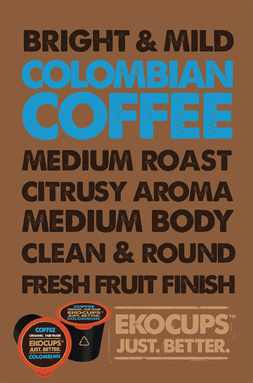 Ekocups Artisan Organic Colombian Coffee Pods, Extra 30% More Coffee Per Cup, Fair Trade Medium Roast, Colombian Roast Coffee Fo