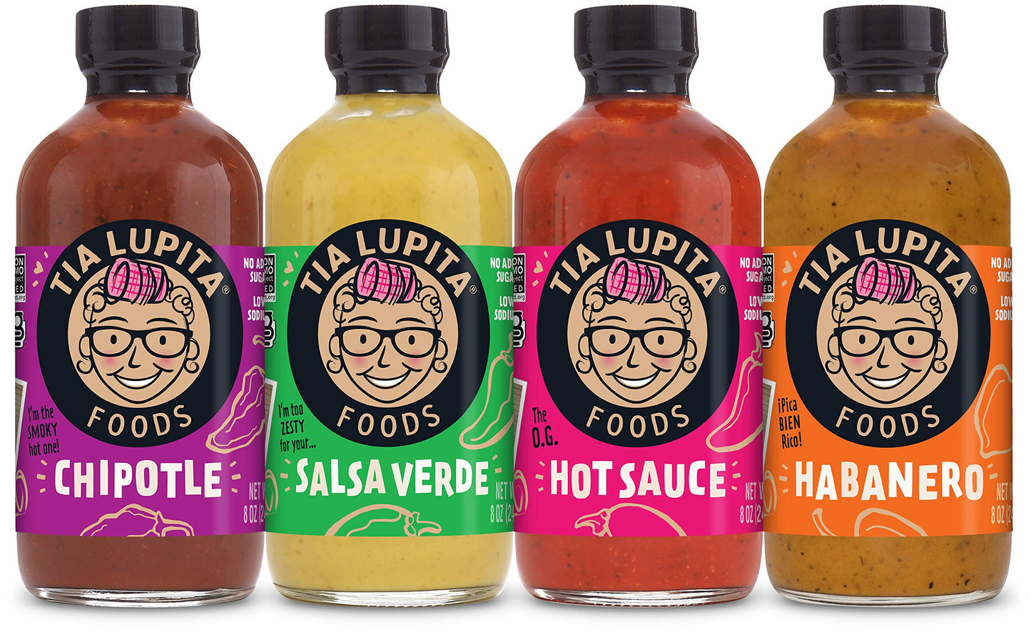 Tia Lupita Hot Sauce Variety Pack - 4 Bottles Of Flavorful Heat - Jalapeo, Salsa Verde, Habanero, Chipotle - Gluten-Free, Non-Gm