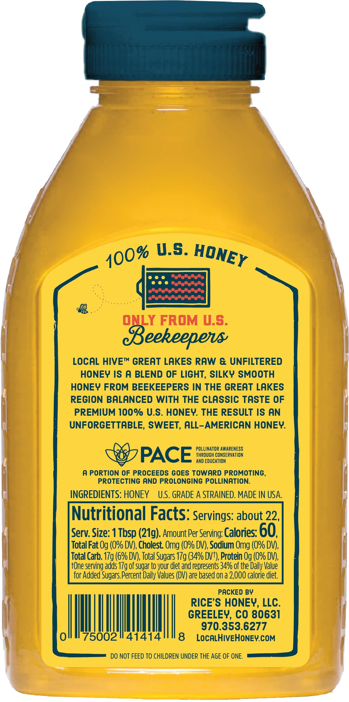 Local Hive Great Lakes Raw Unfiltered Honey - 16 Oz, 100% Pure Us Honey, Sourced From American Bees And Beekeepers - Natural Swe