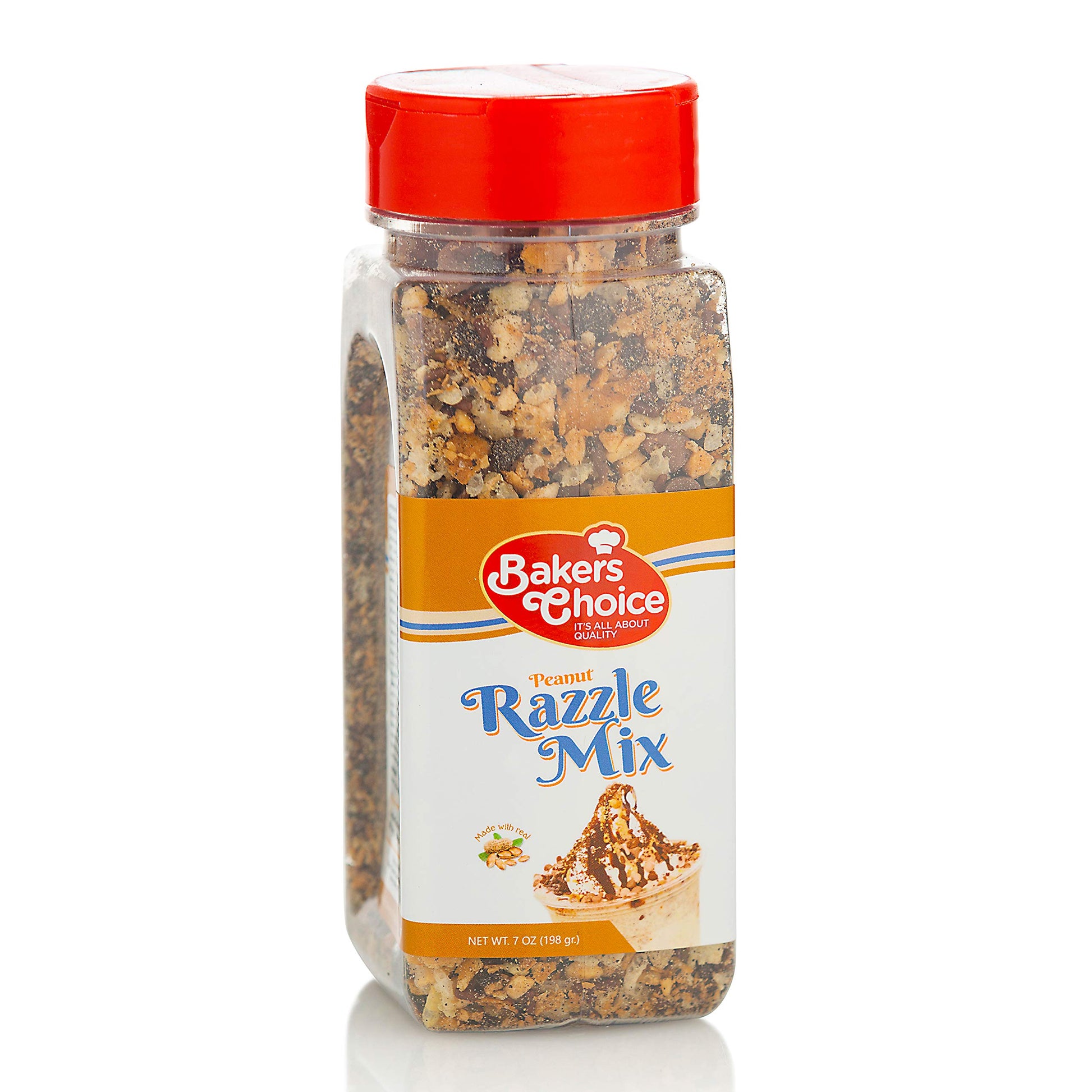 Peanut Razzle Crunch Topping - Chocolate, Caramel, Butterscotch And Peanut Mix - Sprinkles For Ice Cream Sundae Toppings - 7 Oz. - Dairy Free, Kosher - Baker’S Choice