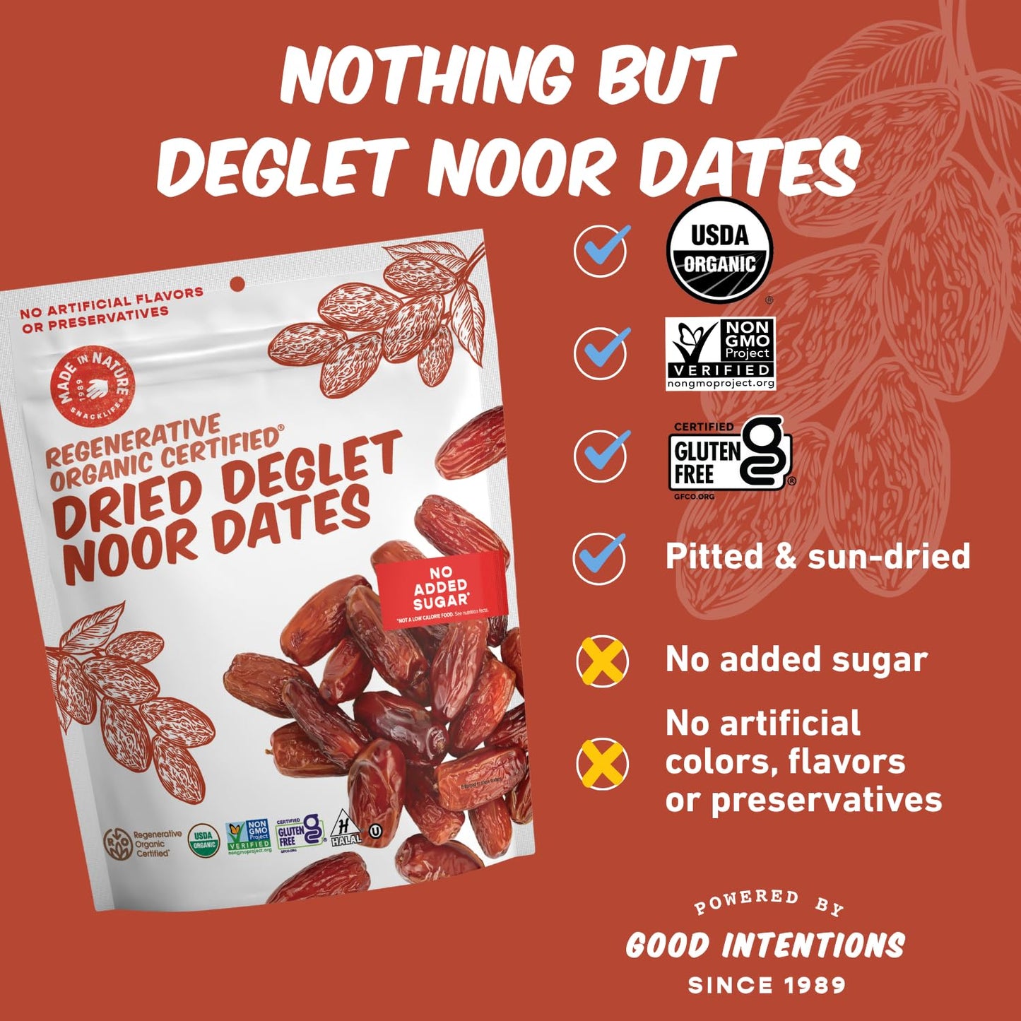 Made In Nature Organic Dried Deglet Noor Dates, 8 Ounce (Pack of 6) - Vegan Snack, Non-GMO, Unsulfured, Gluten Free, Kosher