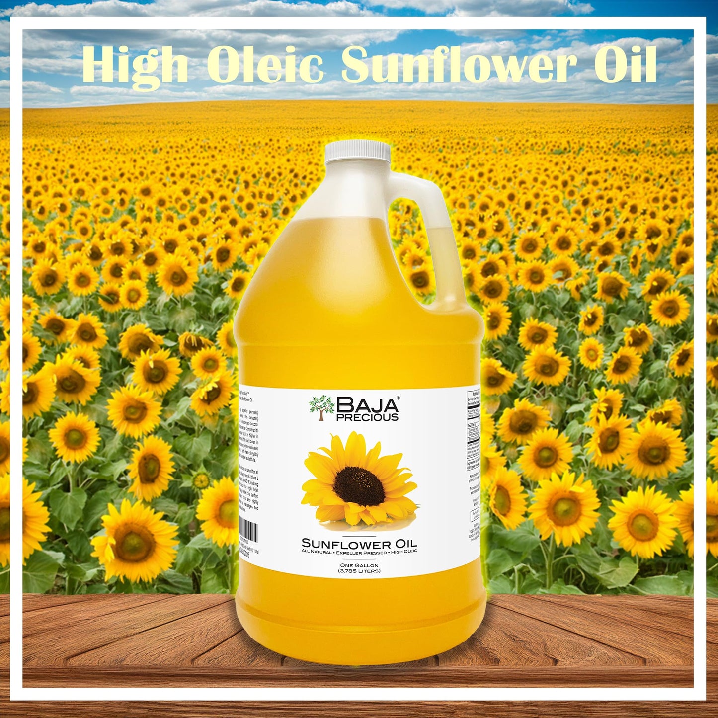 Baja Precious - High Oleic Sunflower Oil, 1 Gallon Jug - Expeller Pressed, Wonderful in the Kitchen, Amazing on Your Skin and a