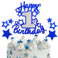 OffiCreative Happy 1st Birthday Cake Topper, Blue Silver Glitter Cardstock Decoration for 1 Year Old Baby Birthday Party