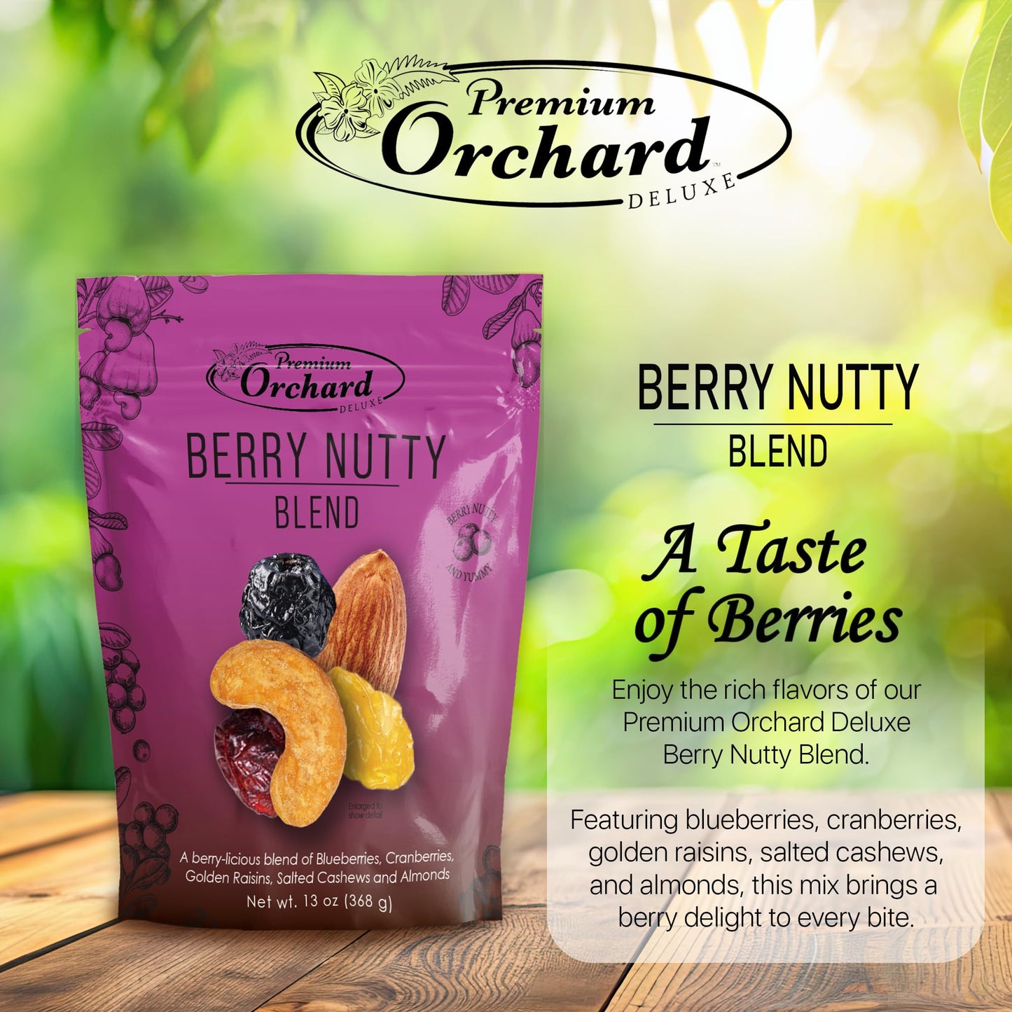 Premium Orchard Berry Nutty Blend - Deluxe Mixed Nuts with Dried Cranberries & Berries, 13 Ounce