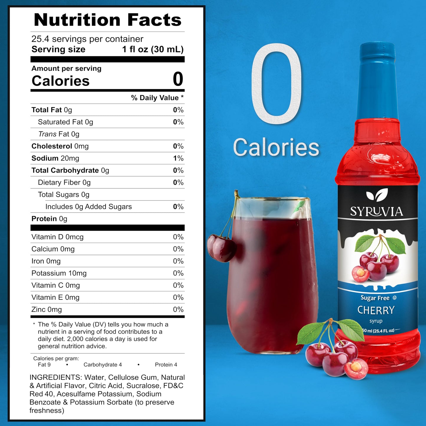 Syruvia Sugar Free Cherry Syrup With Syrup Pump Dispenser - Cherry Syrup Flavor, 25.4 Fl Oz - Perfect For Cocktails, Ice Tea, De