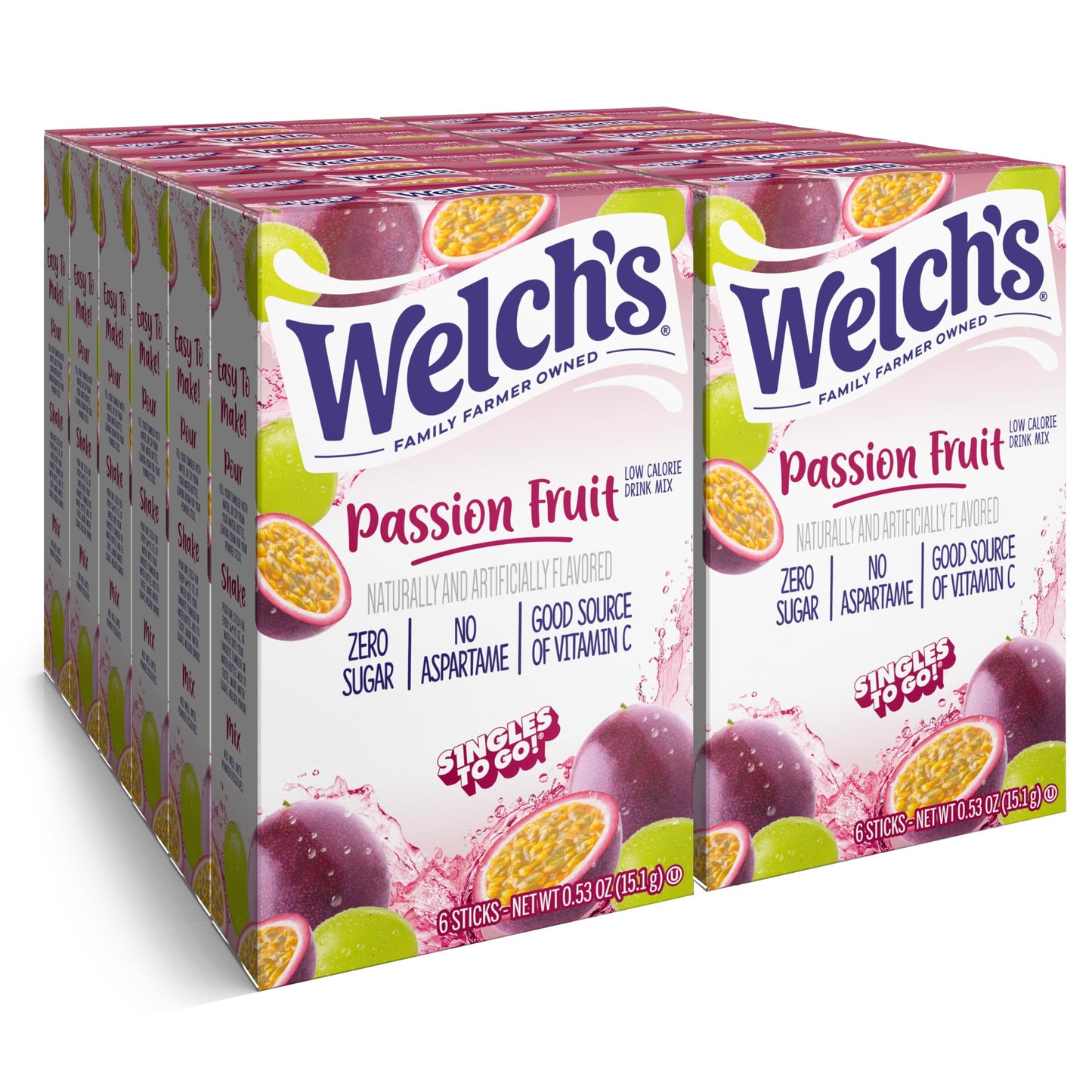 Welch s Singles To Go Water Drink Mix - Passion Fruit Powder Sticks (12 Boxes with 6 Packets Each - 72 Total Servings)