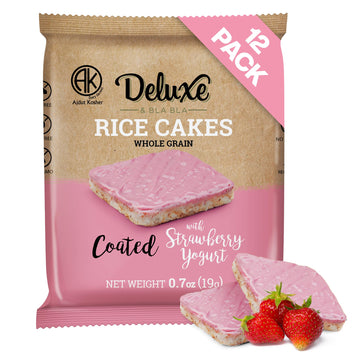 Deluxe & Bla Bla Rice Cakes 12 Pack - Whole Grain, Gluten-Free, Kosher, Low-Calorie Snack - Coated with Strawberry Yogurt - Heal