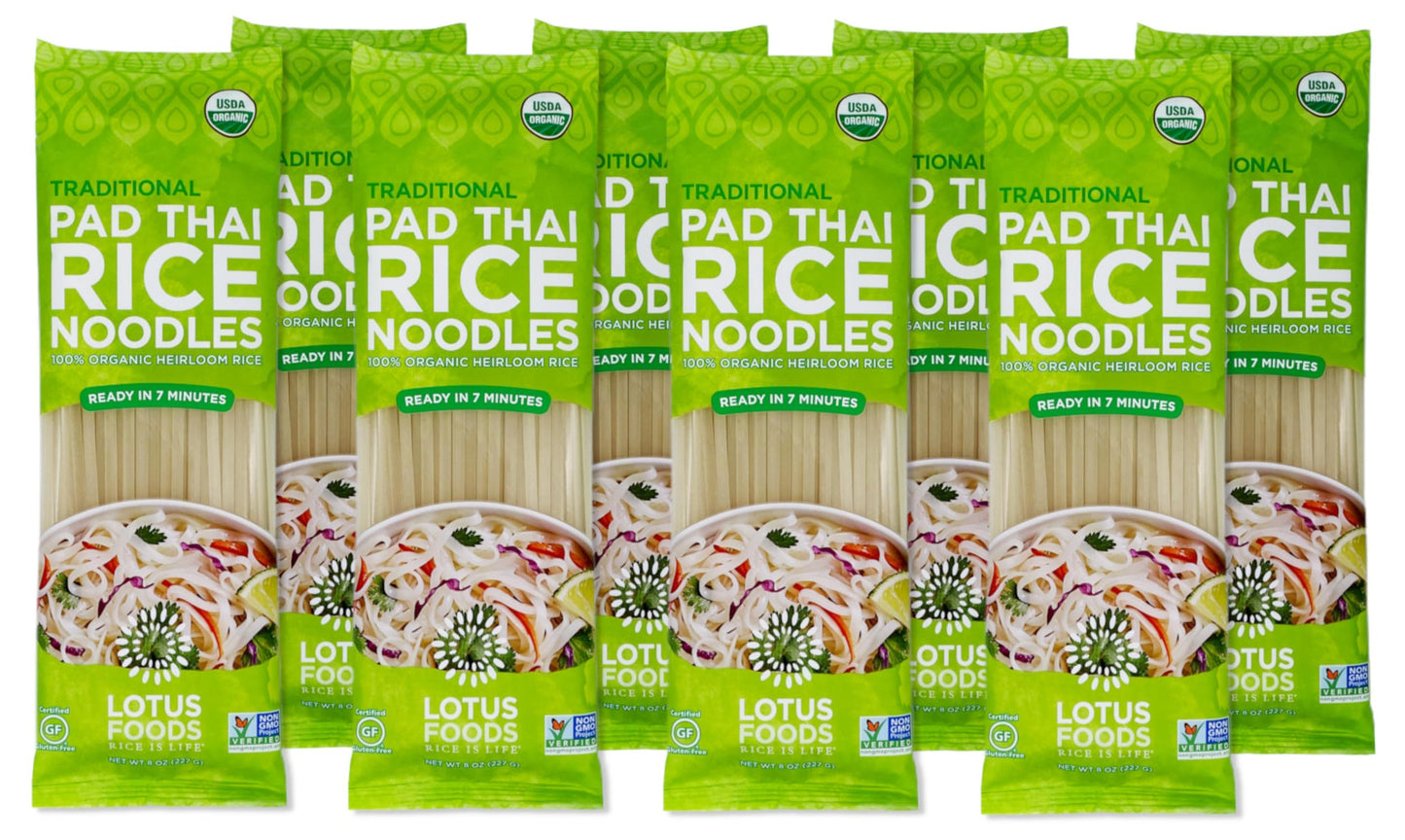 Lotus Foods Traditional Pad Thai Rice Noodles - Pad Thai Noodles, Asian Noodles, Gluten Free Noodles, Rice Noodles, Whole Grain, Non Gmo, Usda Organic - 8 Oz (Pack Of 8)