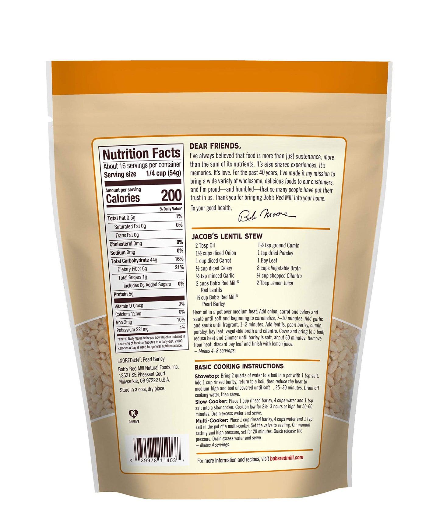 Bobs Red Mill Pearl Barley, 30oz (Pack of 1) - Non GMO, Vegan, Kosher