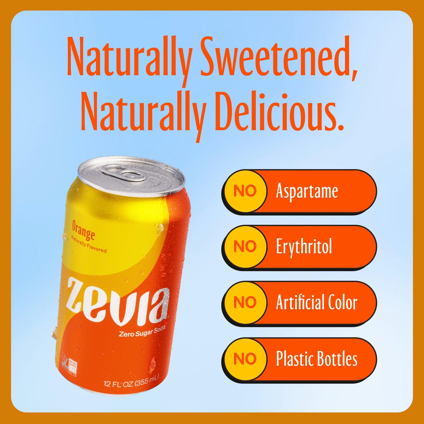 Zevia All Natural Soda, Orange, 12-Ounce Cans (Pack Of 24), 12 Fl Oz (Pack Of 24)