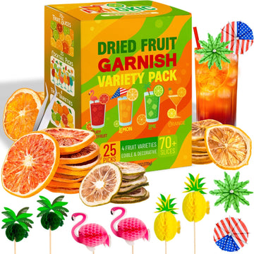 Fangkic Dehydrated Citrus Slices Set - 70+ Pieces, 6 Ounce - Lemon, Lime, Orange, Grapefruit, Includes 25 Paper Umbrellas and Tweezers