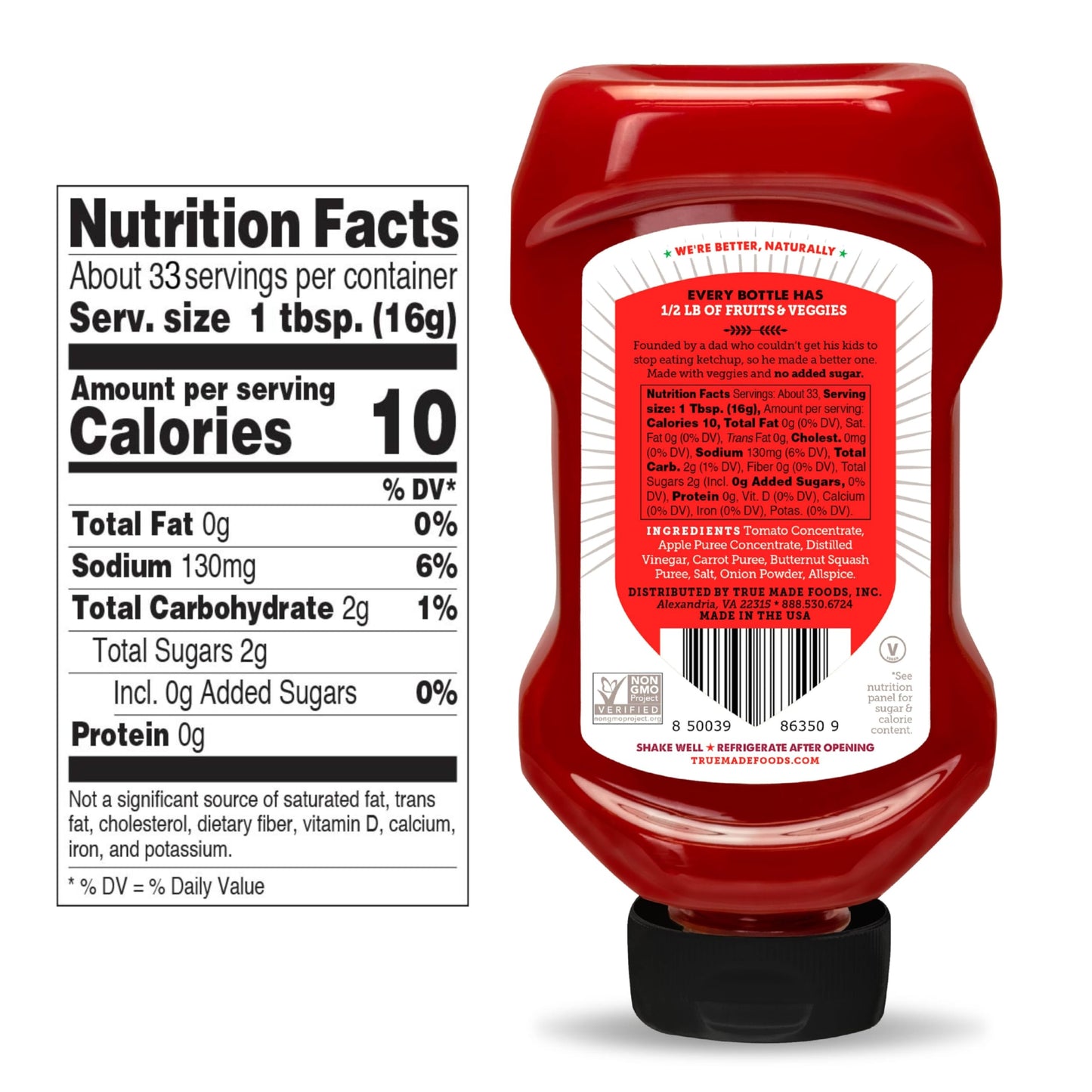 True Made Foods - No Sugar Added Ketchup - Condiment Squeeze Bottles Made With Fruit And Veggies For Barbeque Grilling And Bbq T