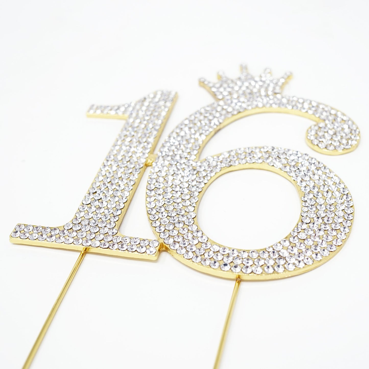 Number 16 Rhinestone Princess Crown Monogram Cake Topper - Sweet 16Th Birthday Party (Gold)