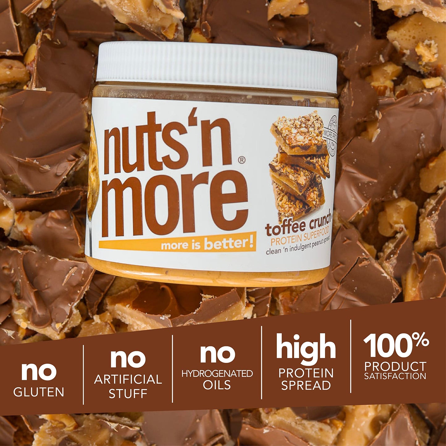 Nuts N More Toffee Crunch Peanut Butter Spread - High Protein, Low Carb, Low Sugar, Gluten Free, Non-GMO, All-Natural Nut Butter