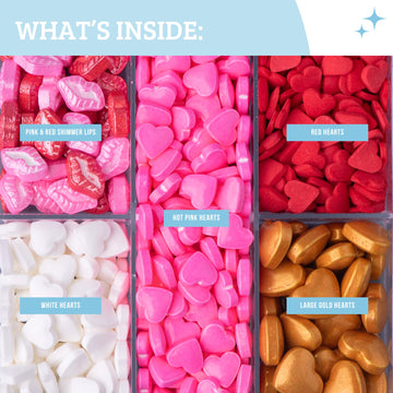 Sweets Indeed Valentines Heart Tacklebox, Edible Heart Shapes, Assorted Variety, Perfect For Cake Decorations, Baking, Ice Cream