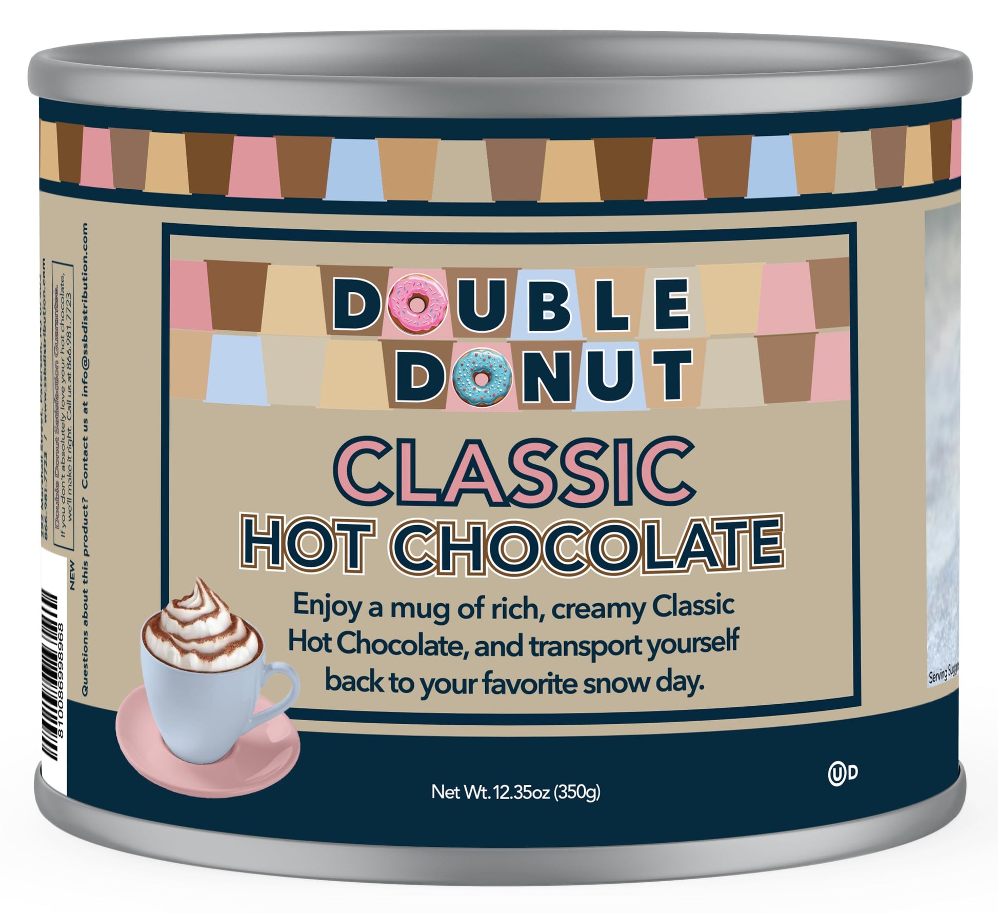Double Donut Coffee Classic Bulk Hot Chocolate Mix  Rich Hot Cocoa 12 Ounce Canister  Hot Chocolate Powder