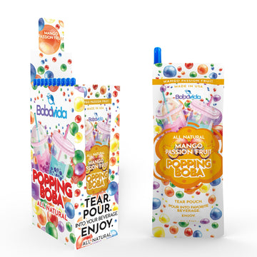 BOBAVIDA Mango Passionfruit Popping Boba - 10 Boba Packets with Straws for Drinks, Desserts & Food Toppings - Non-GMO Popping Bo