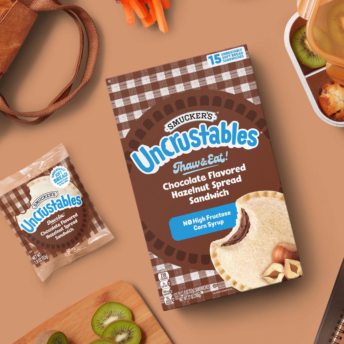 Smuckers Uncrustables Chocolate Flavored Hazelnut Spread Sandwiches, 15 Count, Thaw & Eat