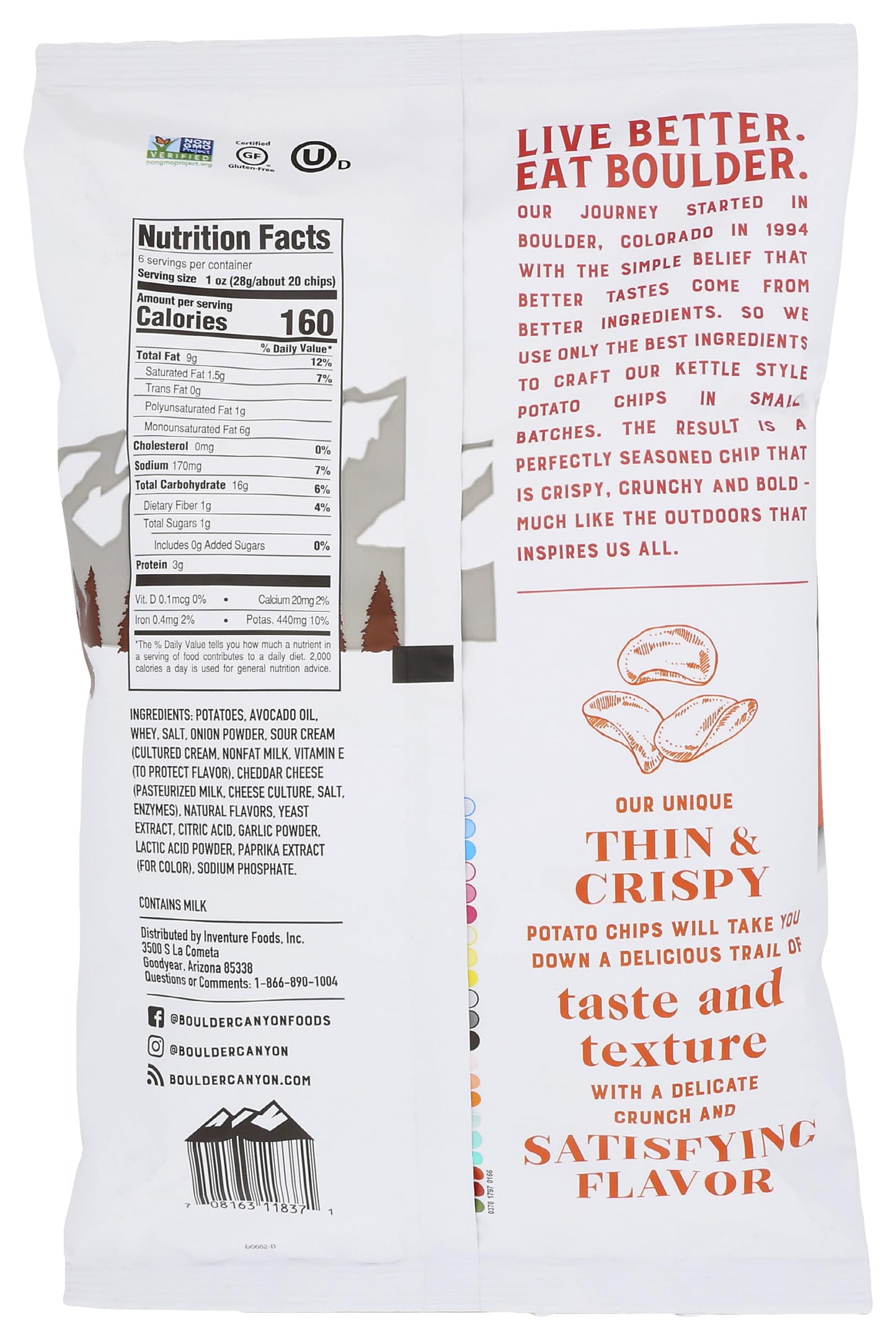 Boulder Canyon Thin & Crispy Cheddar Sour Cream Potato Chips, 6 OZ
