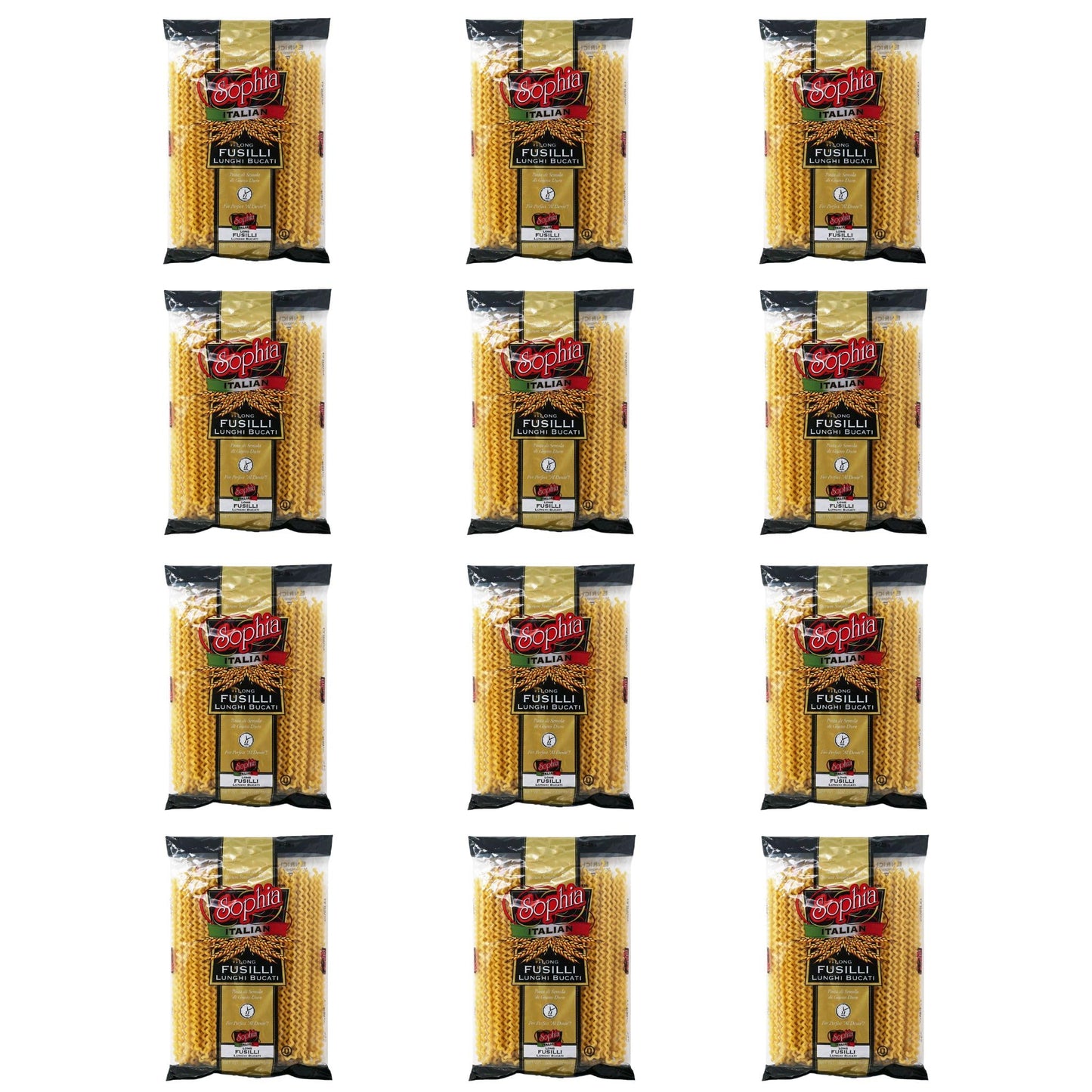 Sophia Long Fusilli Pasta - 12-Pack, 12-Inch Giant Spiral Noodles, Gourmet for Sauces & Recipes, 16 Ounce Each