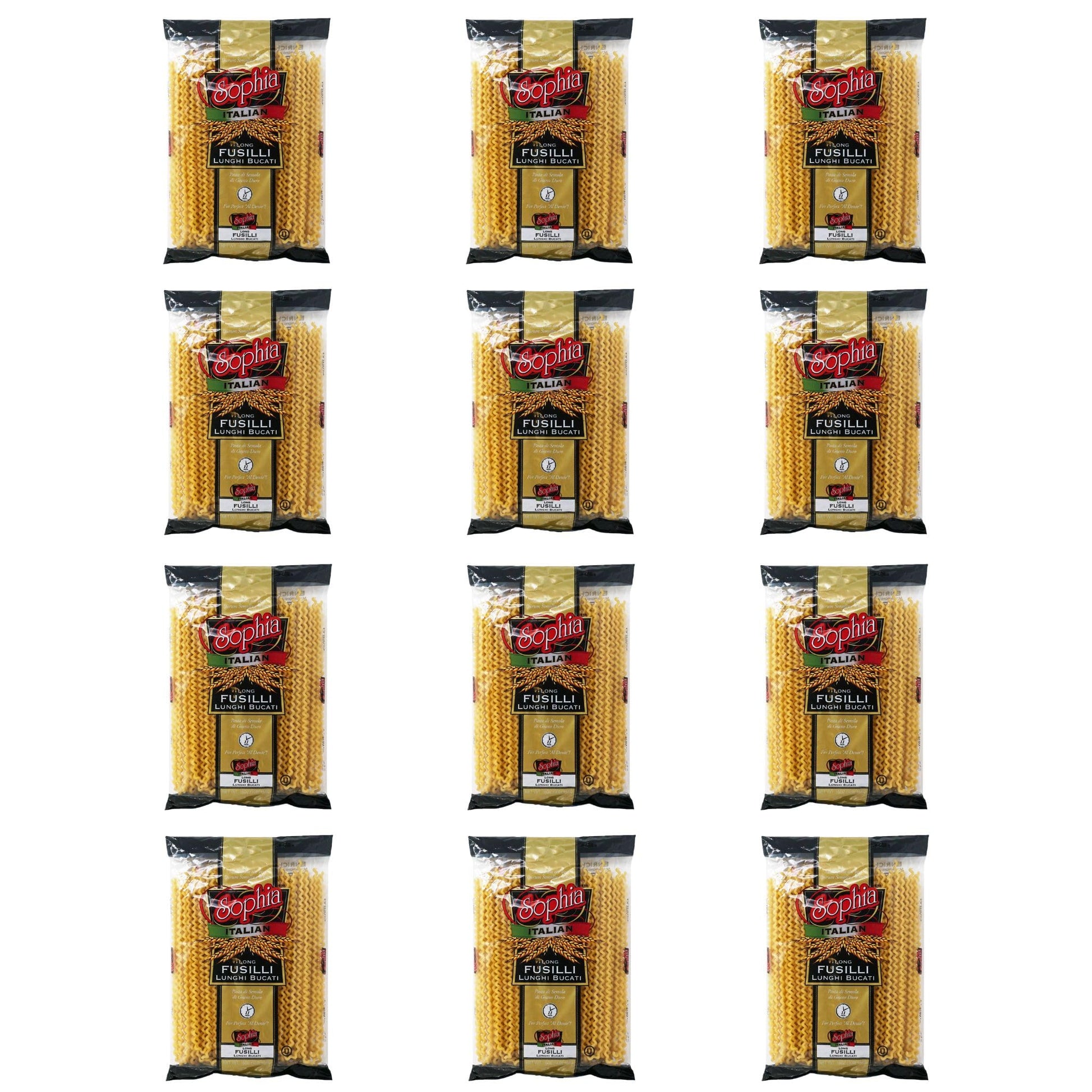 Sophia Long Fusilli Pasta - 12-Pack, 12-Inch Giant Spiral Noodles, Gourmet for Sauces & Recipes, 16 Ounce Each