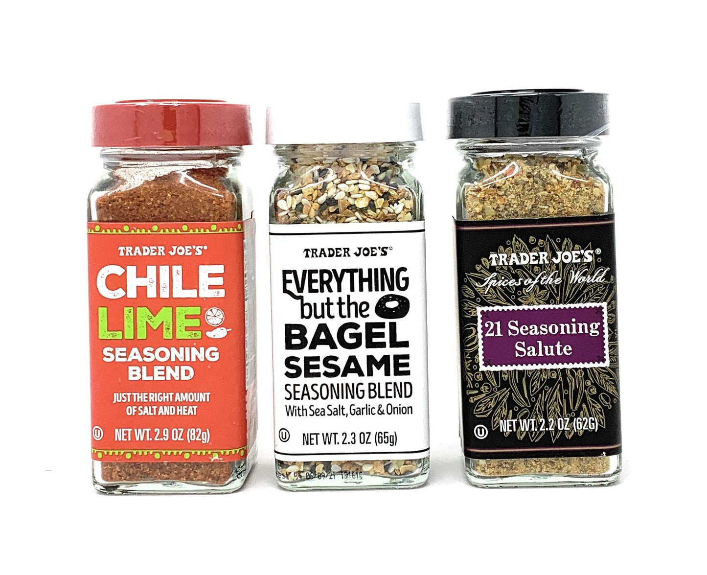 Trader Joes Seasoning - 21 Salute Seasoning, Chile Lime and Everything but The Bagel Seasoning