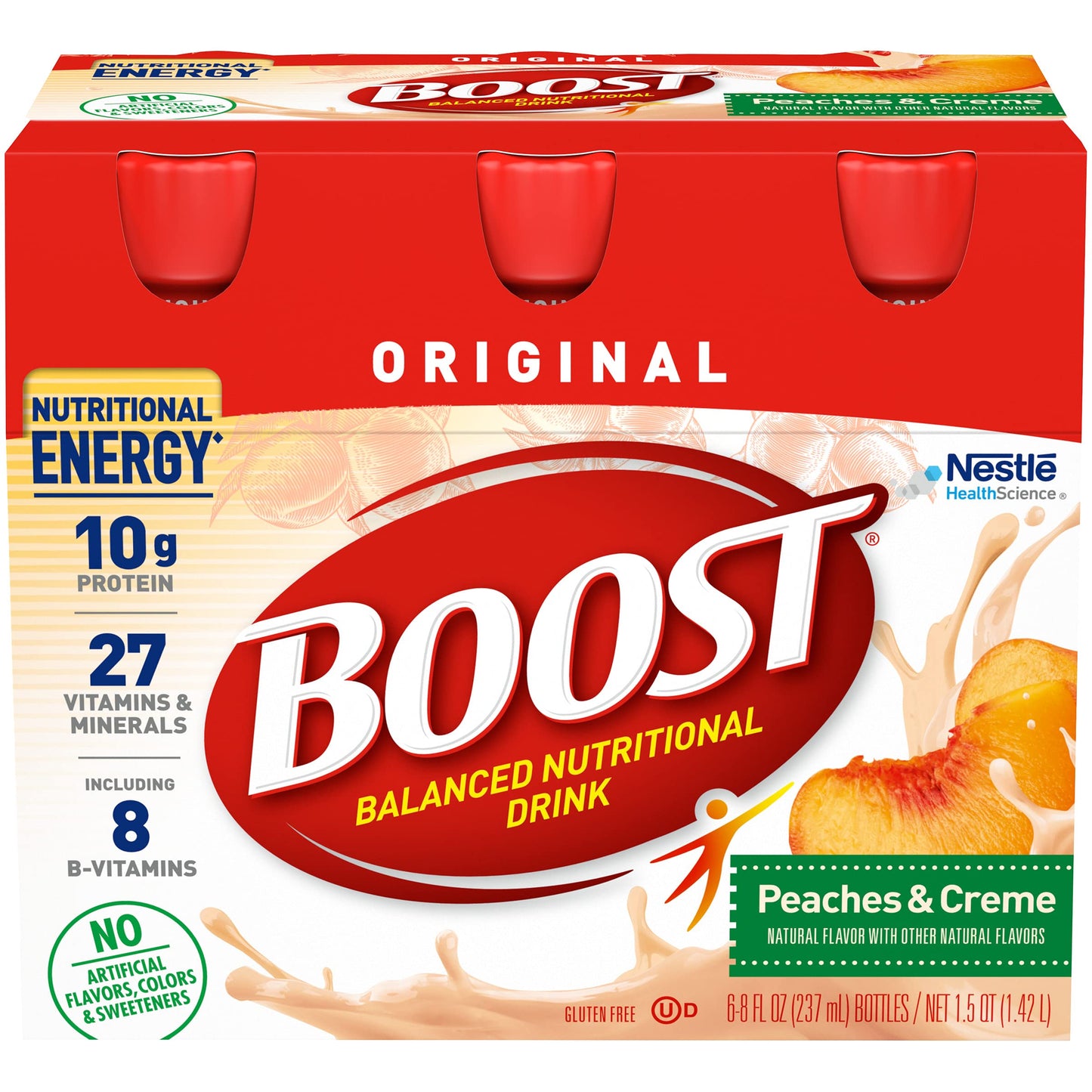BOOST Original Balanced Nutritional Drink, Nutritional Energy with Protein, Vitamins & Minerals (6 Count (Pack of 1), Peaches & 