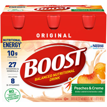 BOOST Original Balanced Nutritional Drink, Nutritional Energy with Protein, Vitamins & Minerals (6 Count (Pack of 1), Peaches & 