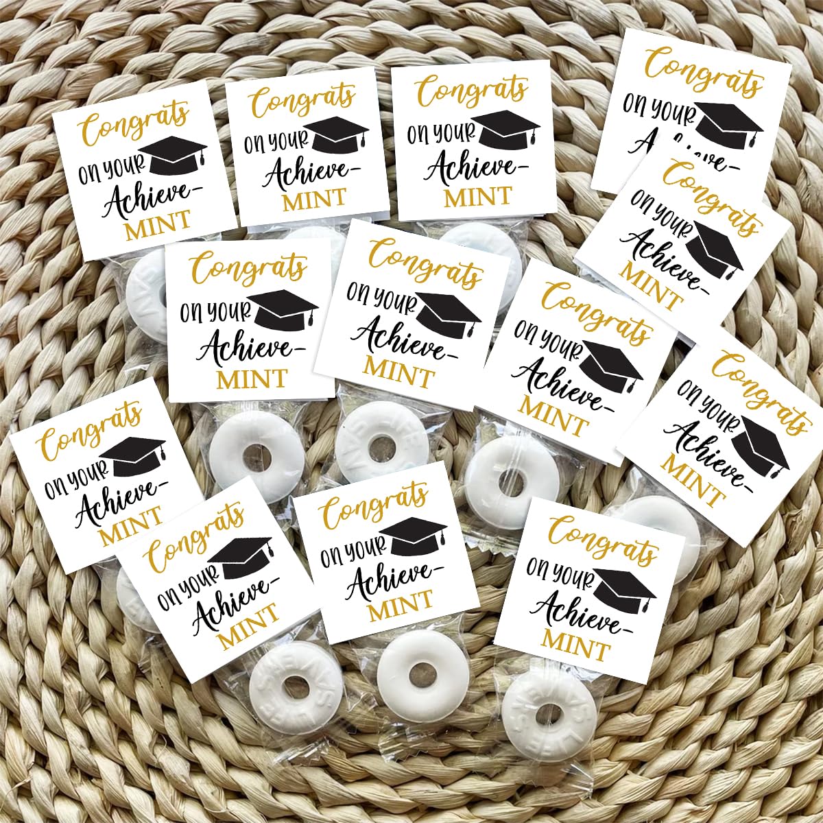 Graduation Mint Favors, Graduation Mint Party Decorations, Black Gold Gifts Decor for Woman, Mint Toppers in Bulk for Graduation