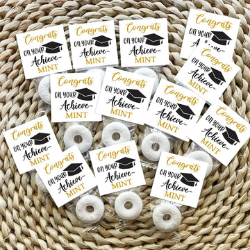 Graduation Mint Favors, Graduation Mint Party Decorations, Black Gold Gifts Decor for Woman, Mint Toppers in Bulk for Graduation