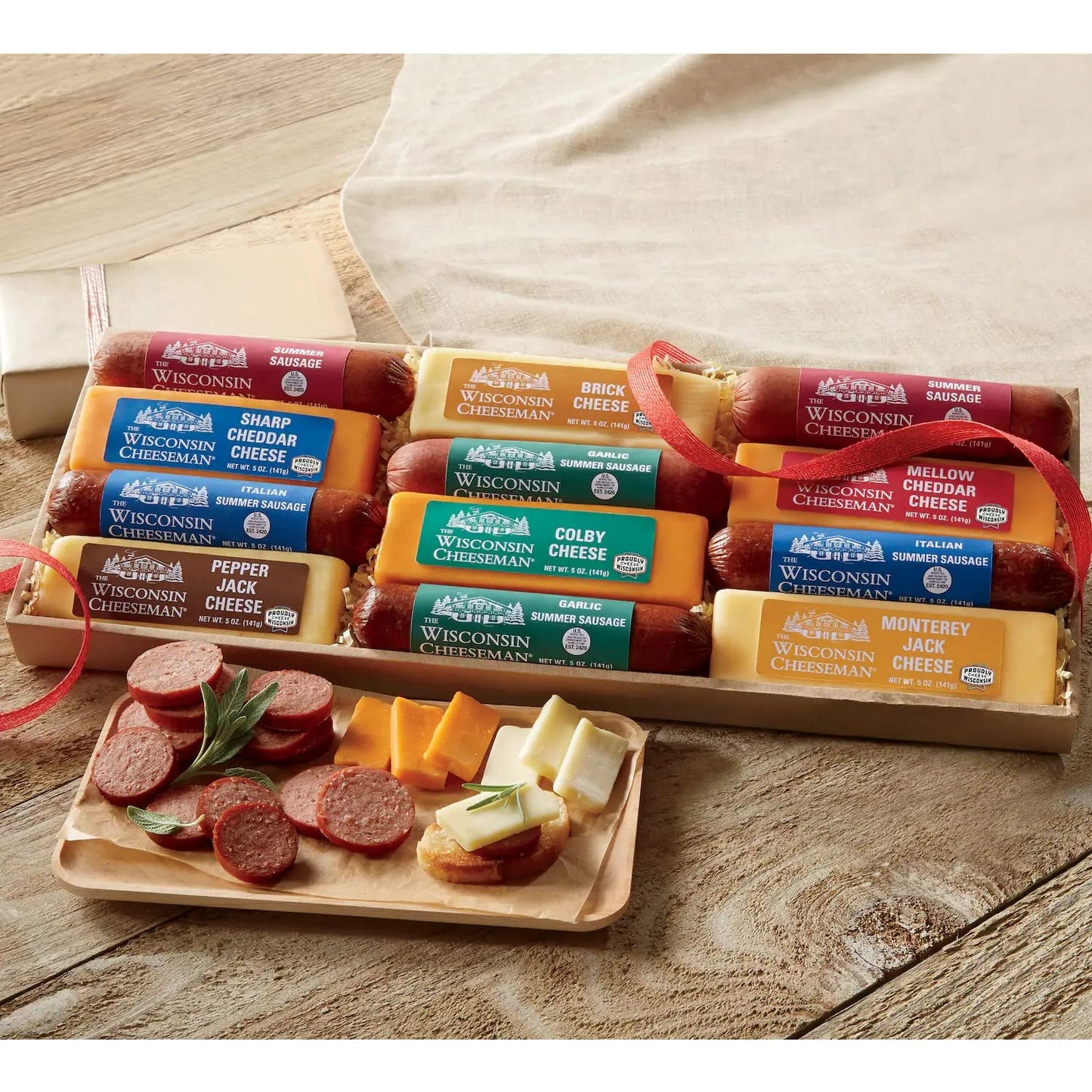 The Wisconsin Cheeseman Summer Sausage and Cheese Gift Set - 3 lbs. 12 oz. for Charcuterie Boards and Gifts