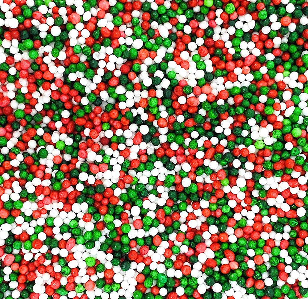 SweetGourmet Jingle Mix | Red Green White Christmas Nonpareils | 15oz