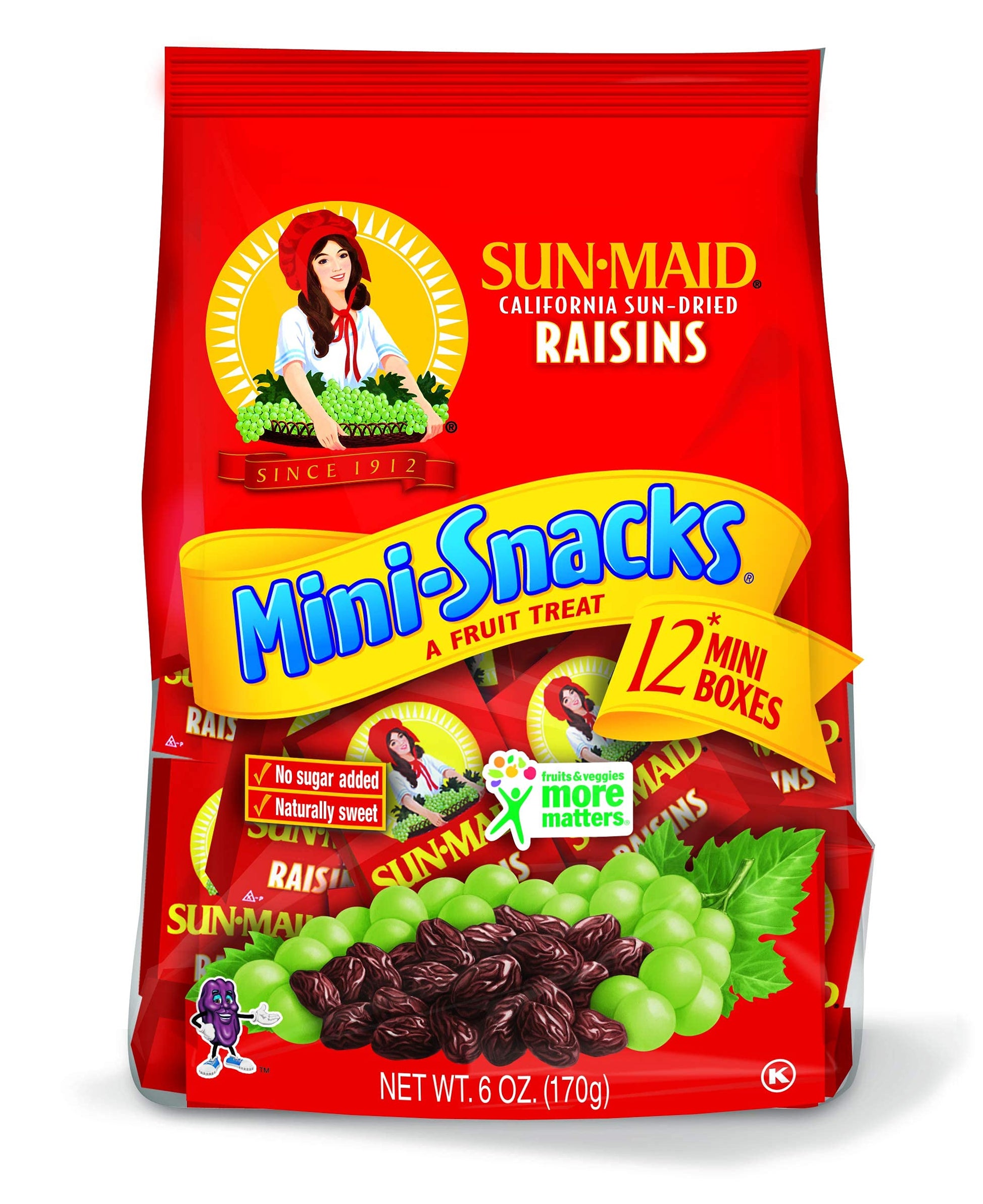 Sun-Maid California Dried Raisins Mini Snack Packs .5 oz boxes-12 ct (Pack of 3)