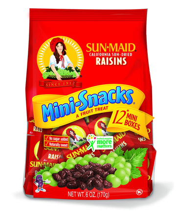Sun-Maid California Dried Raisins Mini Snack Packs .5 oz boxes-12 ct (Pack of 3)