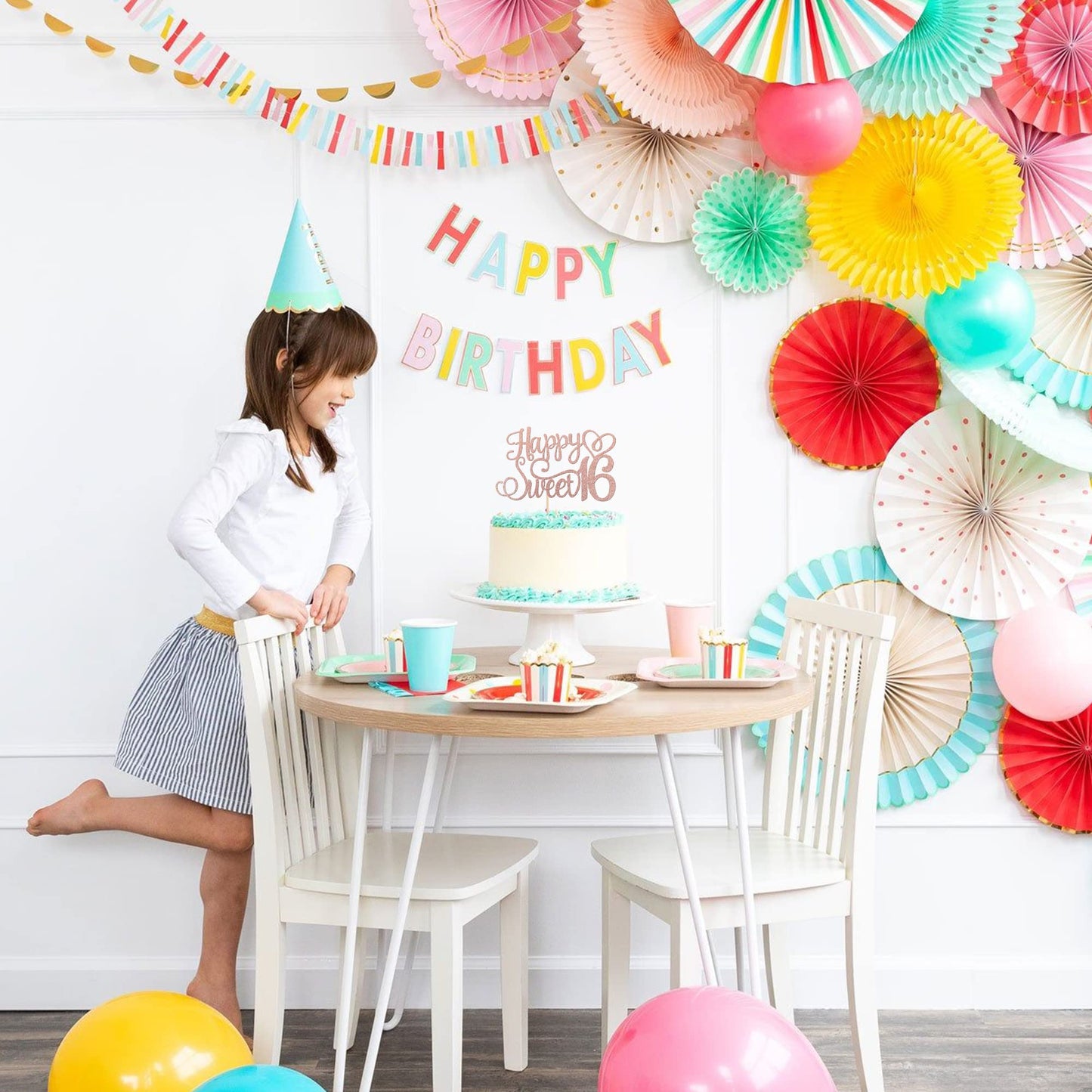 1 PCS Happy Sweet 16 Cake Topper Glitter 16th Birthday Cake Pick Cheers to 16 Years Birthday Cake Decoration for Happy 16th Birt