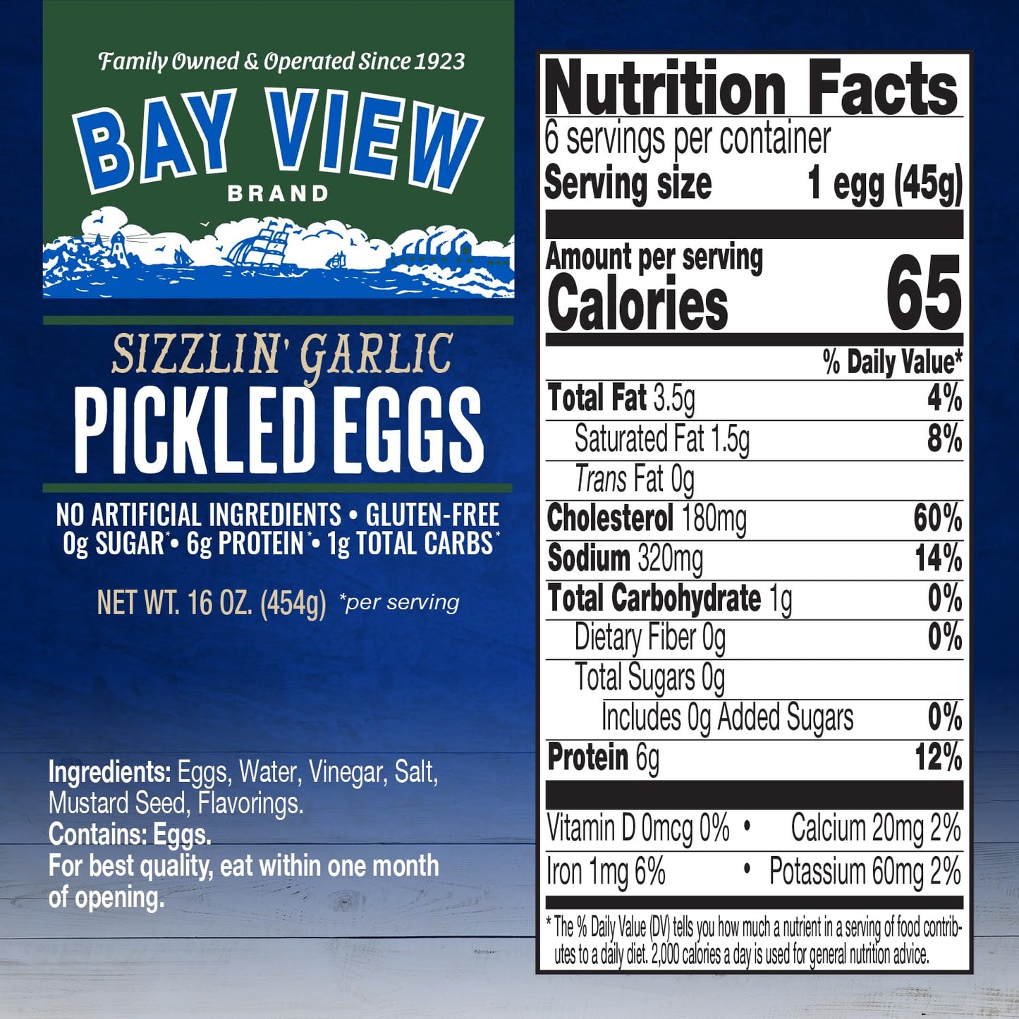 BAY VIEW BRAND Pickled Eggs, No Artificial Ingredients, Gluten Free, 16oz (Sizzlin Garlic)
