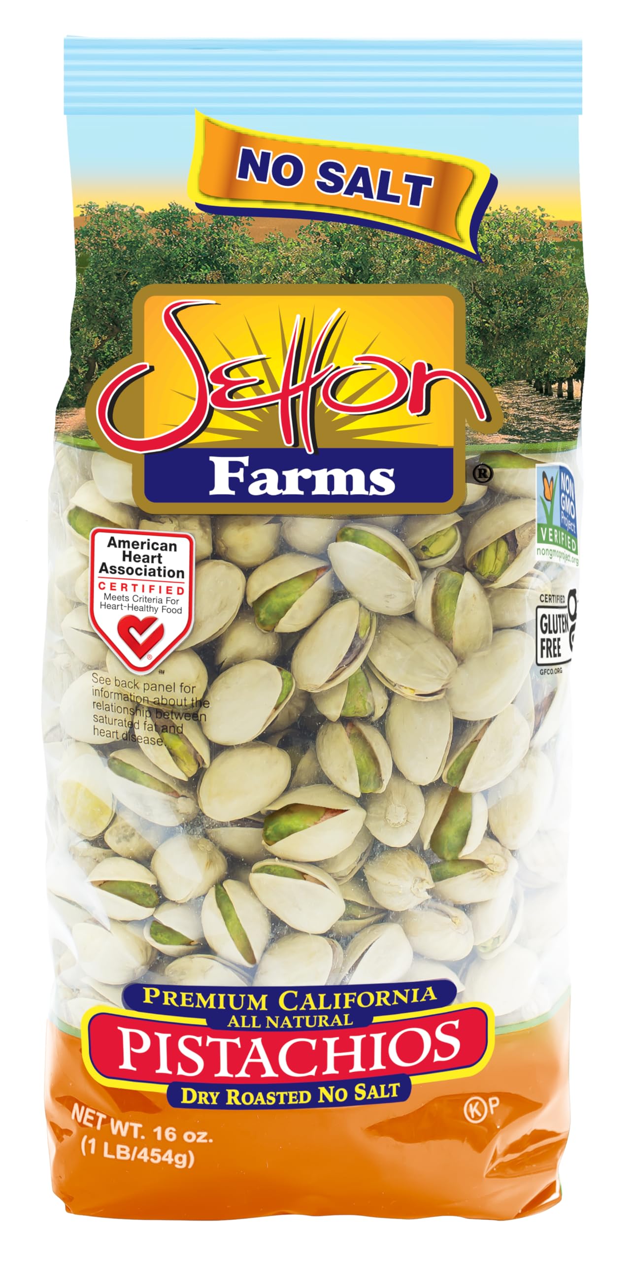 Setton Farms Dry Roasted Unsalted Pistachios, 16 Ounce Bag, Non-GMO, Gluten Free, Vegan, Kosher